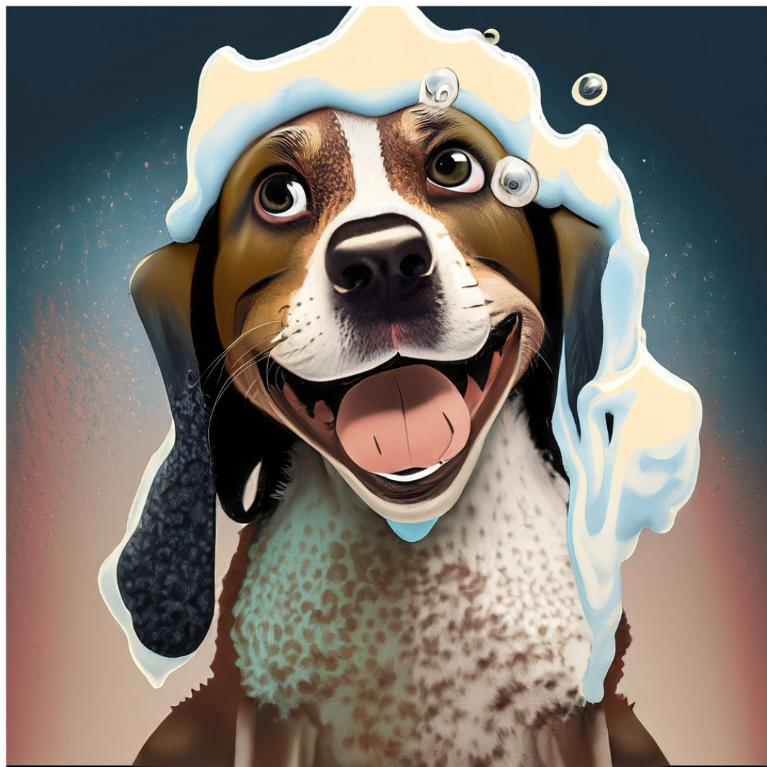 happy dog getting shampoo treatment at Our House Braselton
