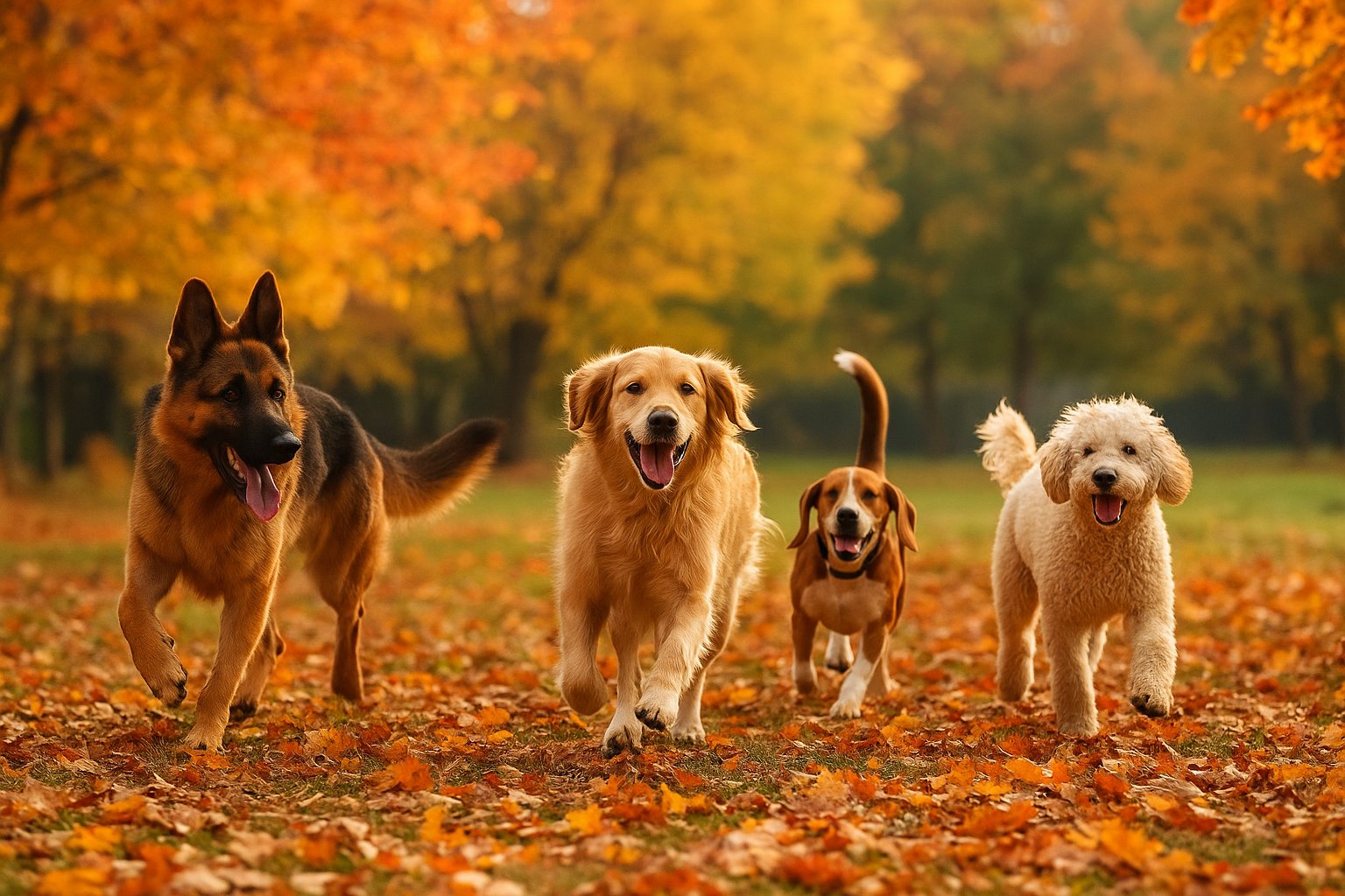 Three dogs in Braselton Georgia in lovely fall forest